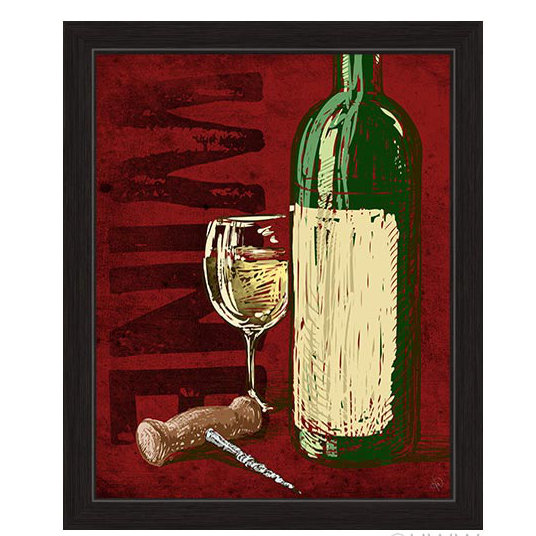 Click Wall Art Artistic Wine Bottle And Corkscrew Framed Painting Print